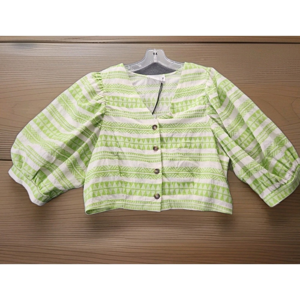 Self Contrast Blouse Womens‎ Sz S Aztec Puff Sleeve Boho Crop Anthropologie NWT